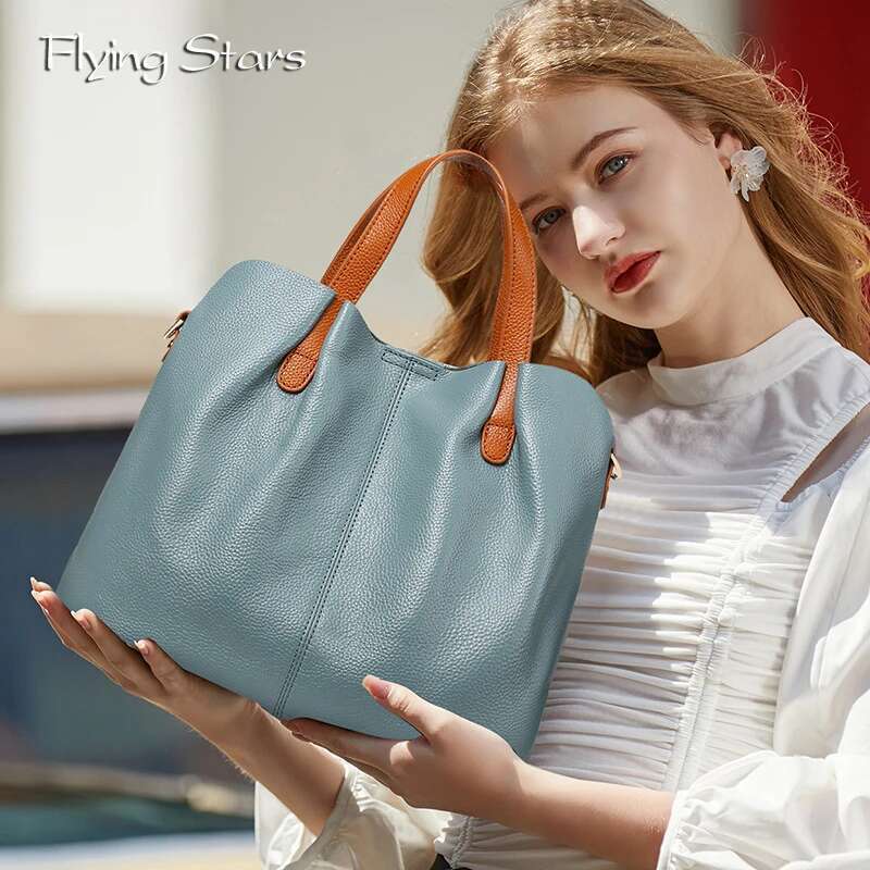 Women's Genuine Leather Large Capacity Brand Shoulder Top Layer Cowhide Fashionable Tote Bag Luxurious Women Handbag