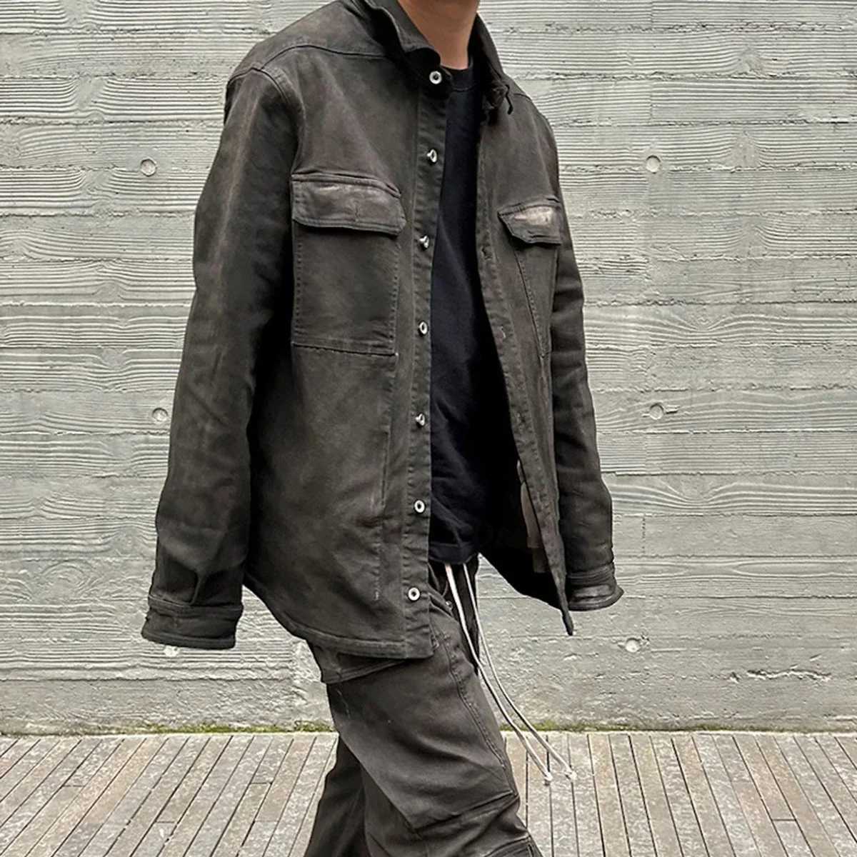 High Street Ribbons Dirty Washed Black Baggy Jeans Jacket for Men and Women Harajuku Y2k Casual Denim Coat Oversized Clothes W250524