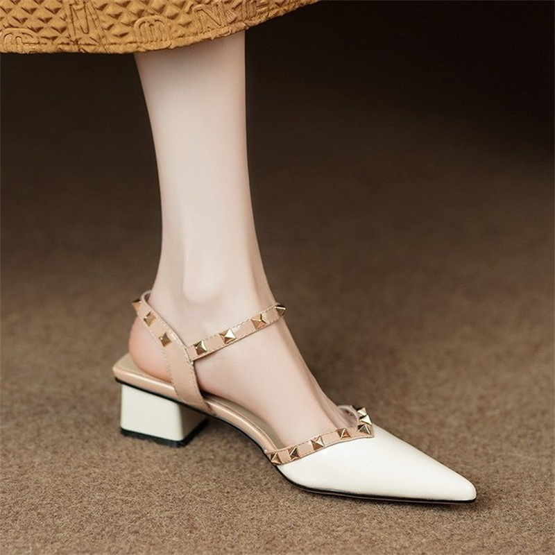 free shipping designers sandals for womens 2025 Summer New Style Fashionable and Versatile French High Heels Coarse Heels for Outerwear