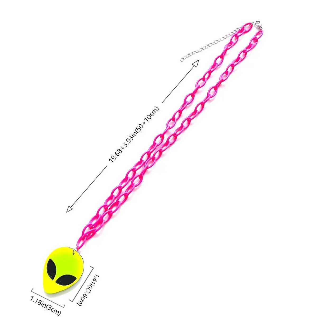 Y2K hip-hop Rock Contrast Fluorescent Alien Pendant Long sweater Chain Necklace Womens Accories XJ250524