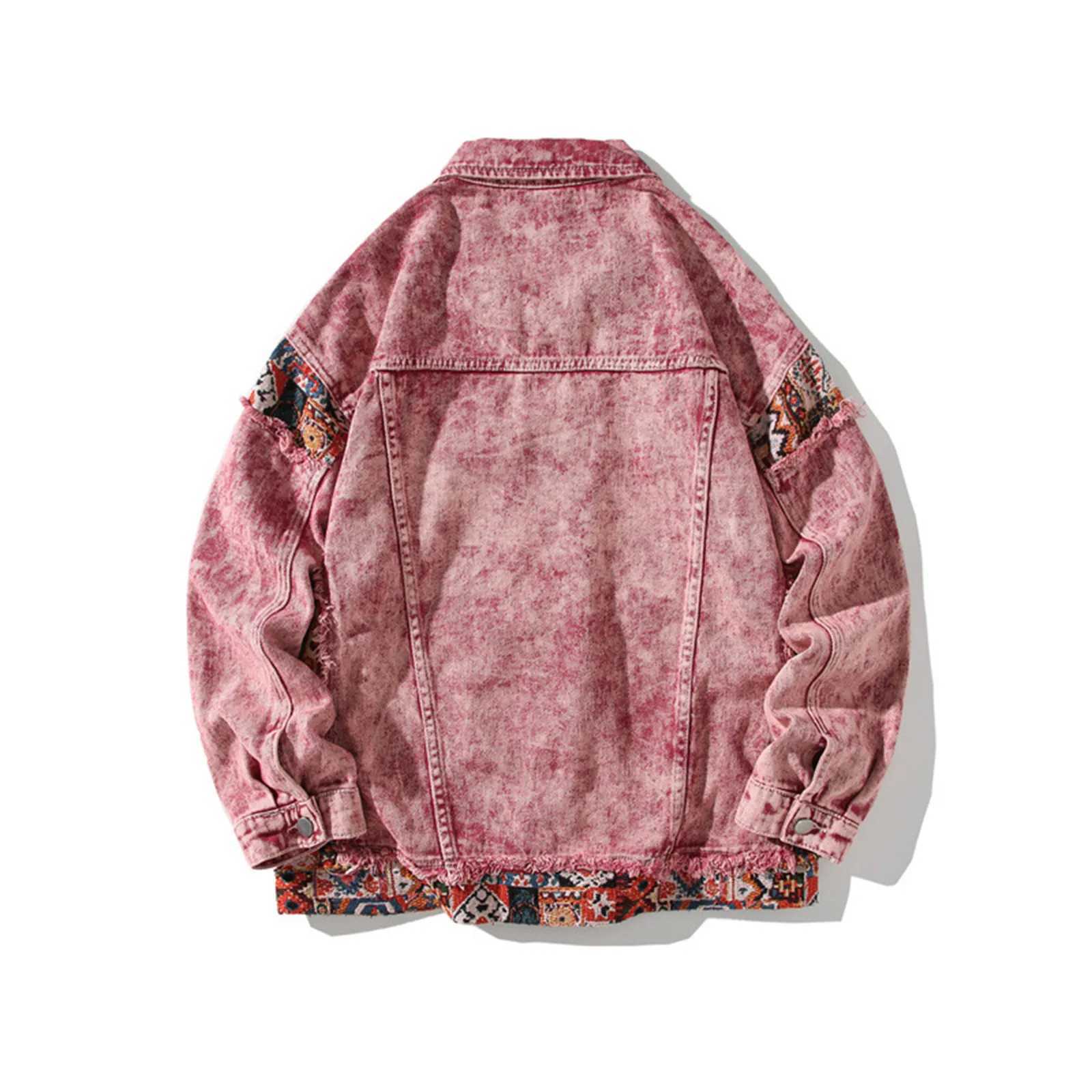 Mens Denim Jacket Cowboy Retro Cotton Denim Coat Spring Loose Fit Jeans Jacket Outerwear Y2k Vintage Ripped Painted Denim Jacket W250524