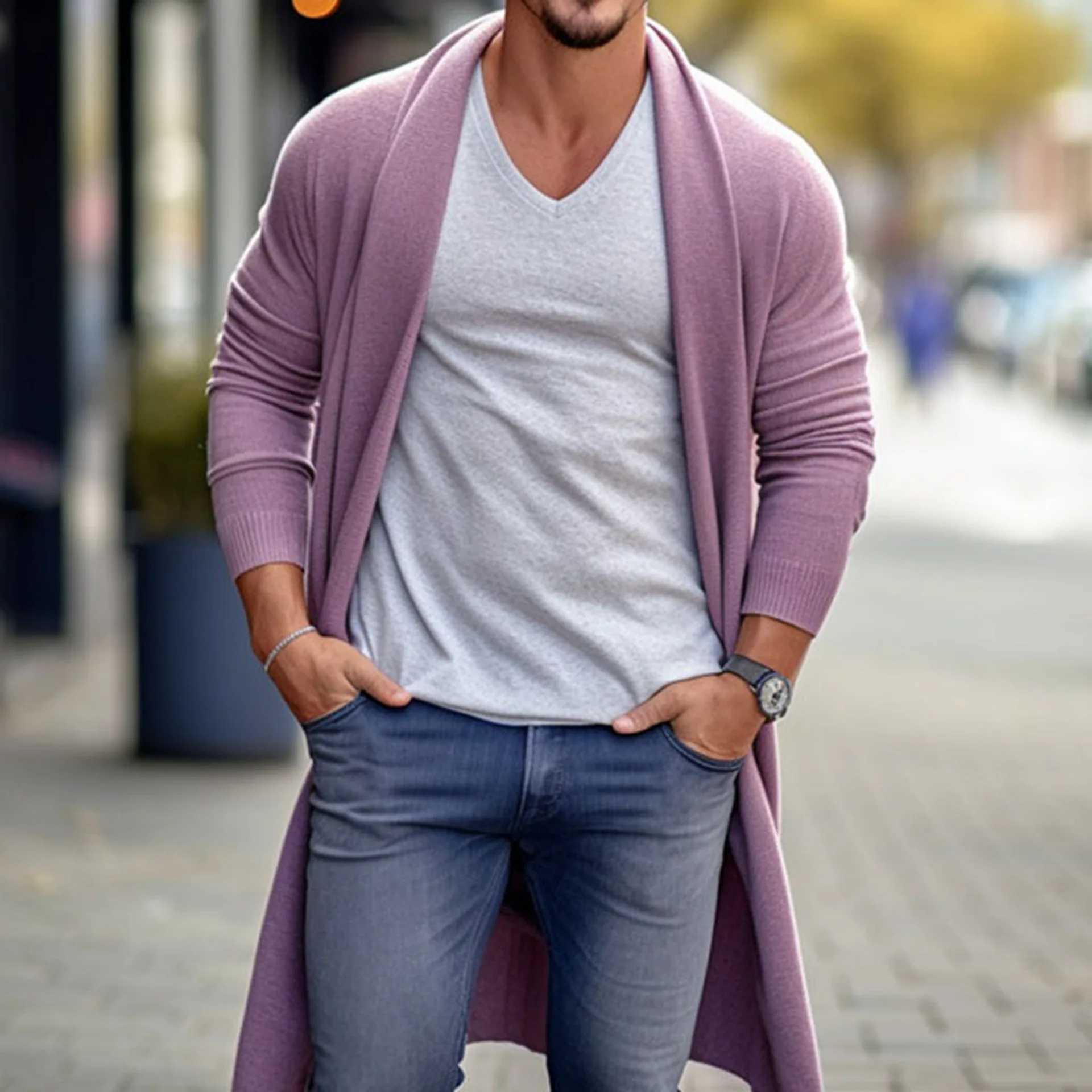 Mens Knitwear Cardigan Spring and Autumn Thin Loose Long Wool Jacket for Men W250524