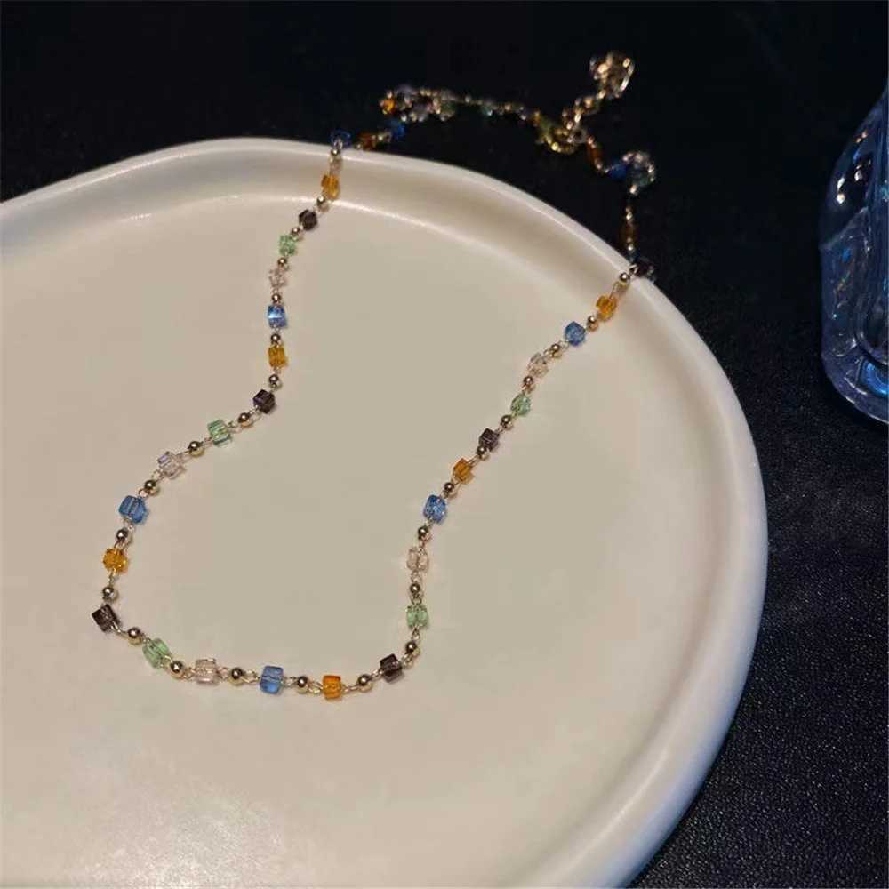 Simple Colorful Square Acrylic Choker Fashion Gold Color Bead Chain Necklace Vintage Crystal Necklace For Women Party Jewelry XJ250524