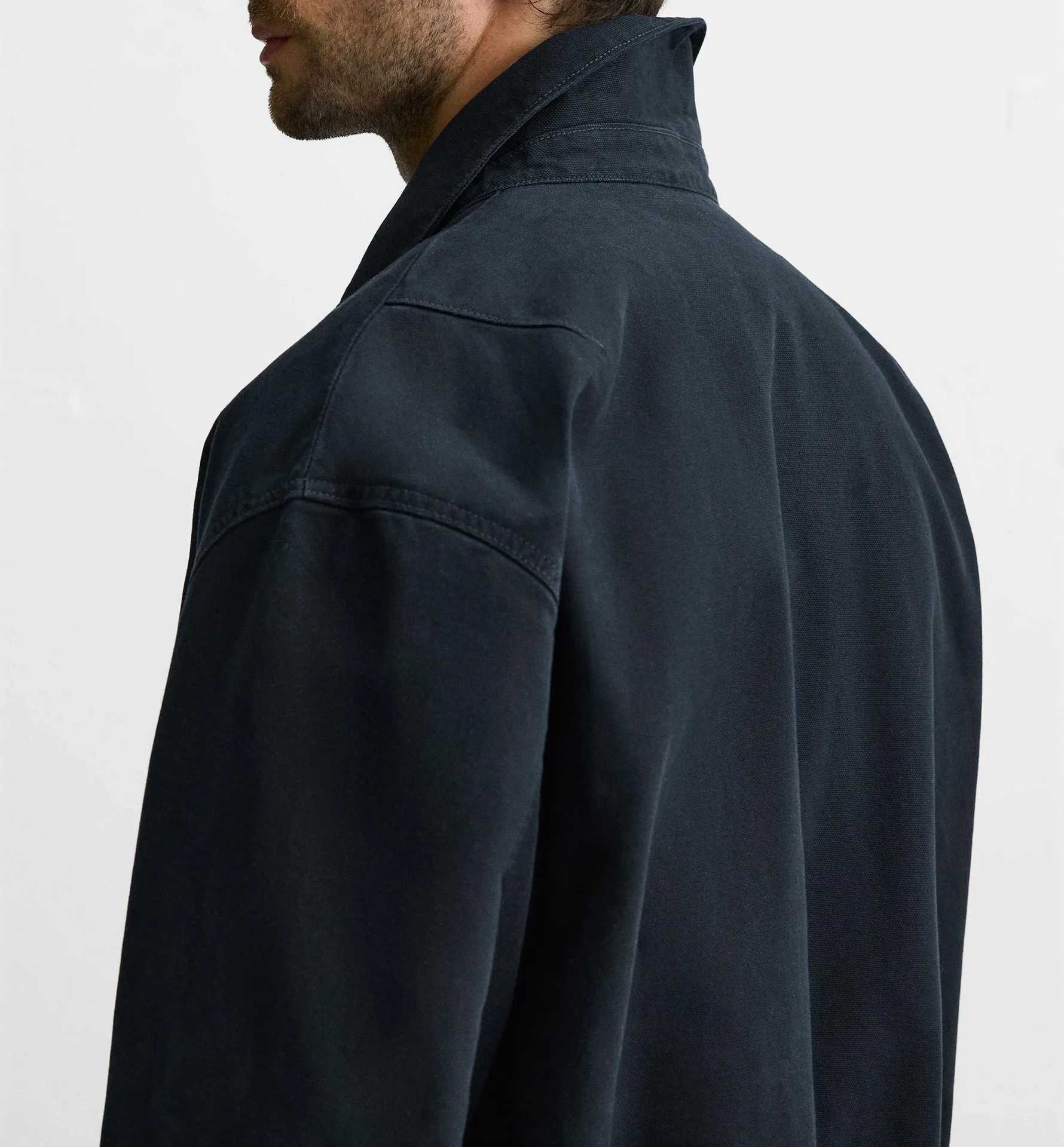 Mens Cotton Canvas Textured Lapel Long Sleeve Jacket Men W250524