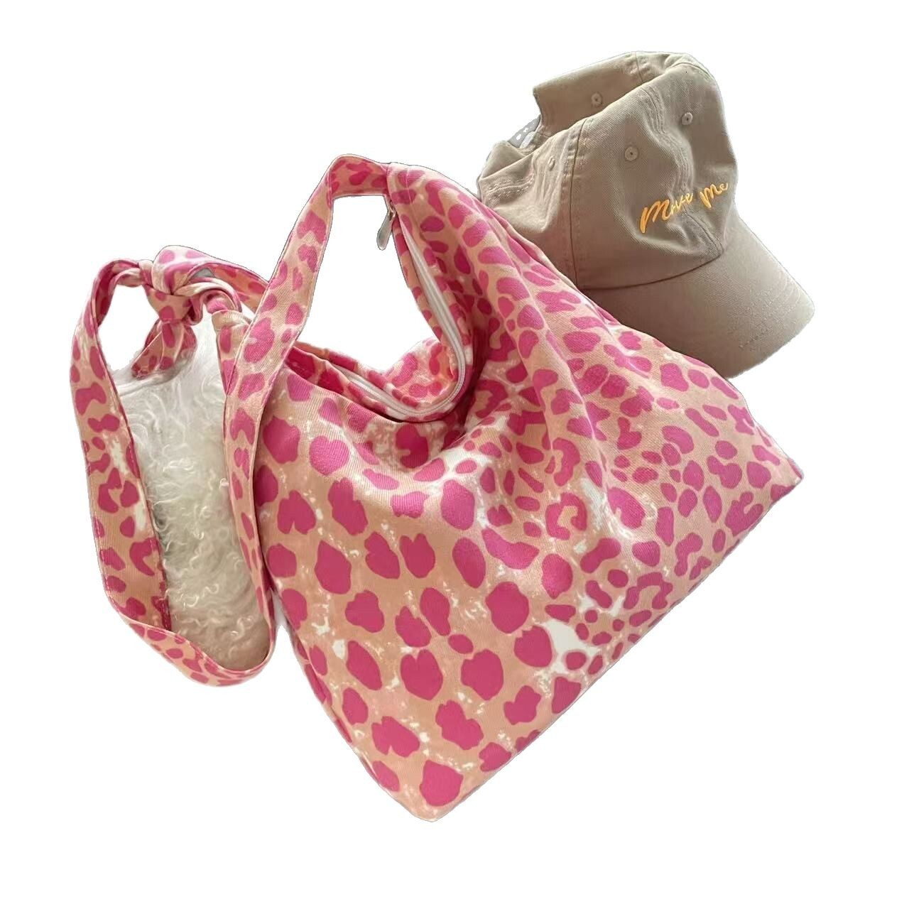 New Pink Leopard Pattern Large Capacity Shoulder trend Adjustable Corduroy Bag Designer Fashion Crossbody Bag Women's Shoulder Bag