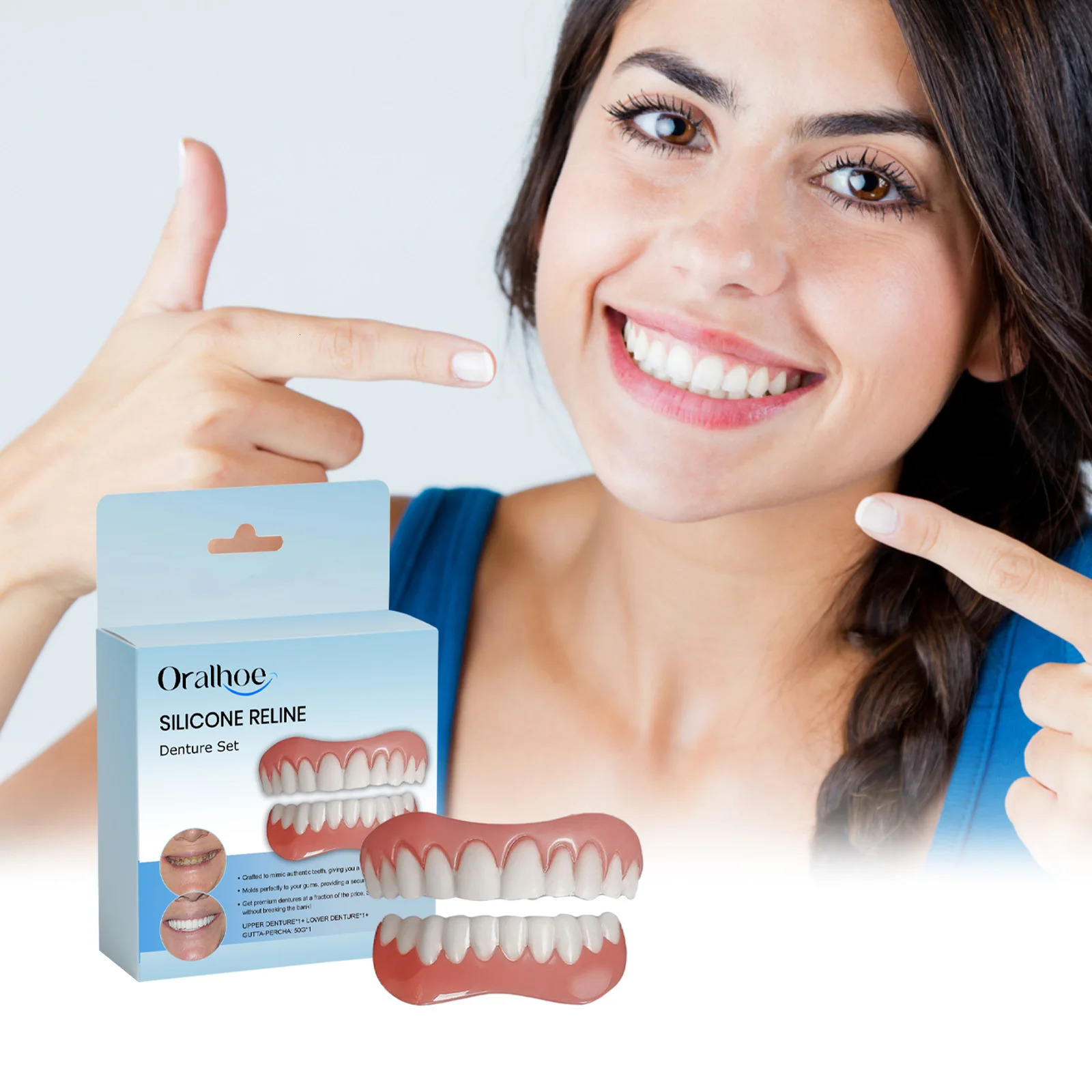Upper Lower Veneers Dentures Set Silicone Reline False Teeth Temporary Teeth Orthodontic Smile Correction Whitening Dentures Kit 250519
