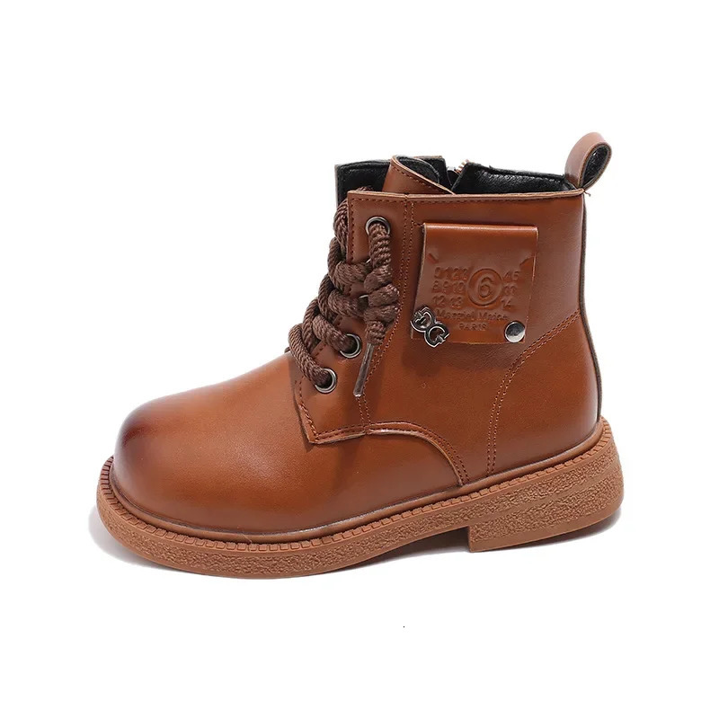 Boys Girls Leather Boots Handsome Fashion Children Motorcycle Boots Non-slip Autumn Winter Kids Short Boots Soft Sole 250522