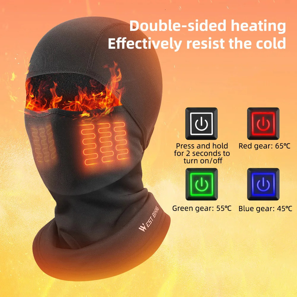 Electric Heating Hat Windproof Breathable Face Hood Warm Ski Mask Motorcycle Balaclava for Skiing Cycling 250522