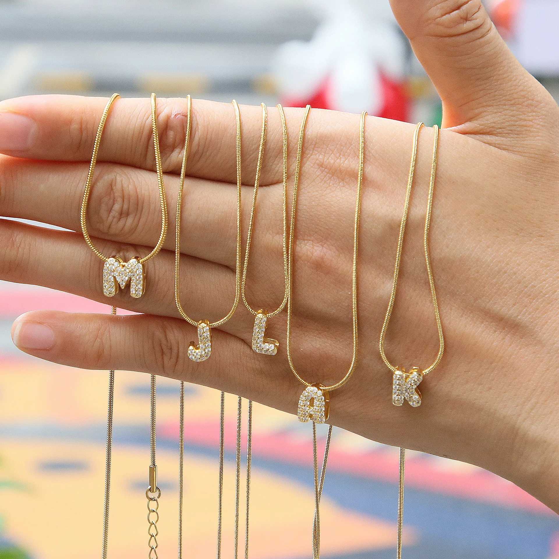 Dainty Zircon Tiny Initial Letter Necklace for Women Gold Plated Stainl Steel Snake Chain Choker Necklaces Alphabet Pendants XJ250524