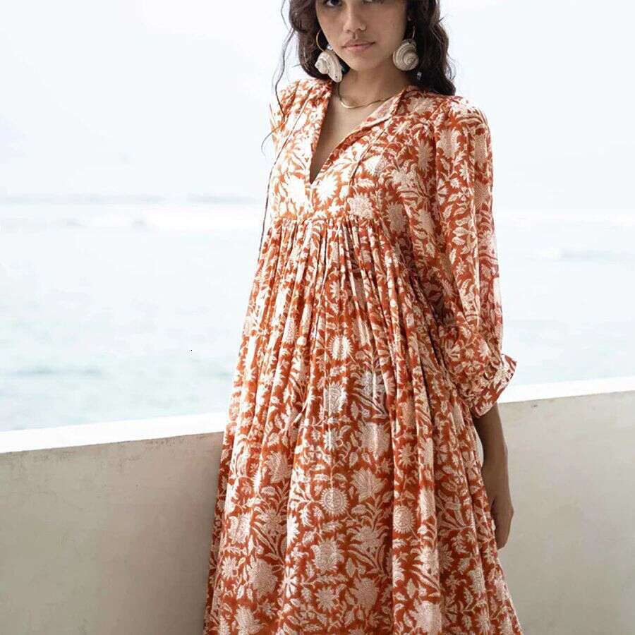 Maxi Dress Personalized Artistic Style Cotton Floral Fashion Printed Dress Floral Dress