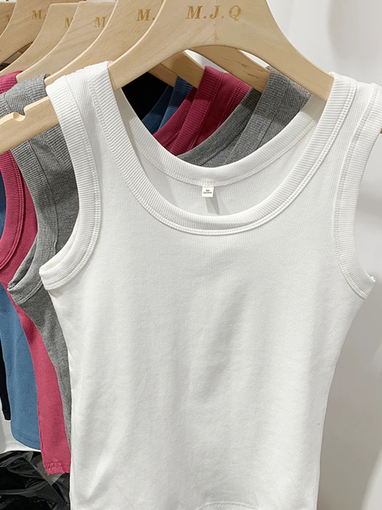Summer Women Sleeveless Tank Tops Fashion Crop Top O-neck Fitness Knitted Ribbed Vest Female Solid Camis Cropped Streetwear 250519