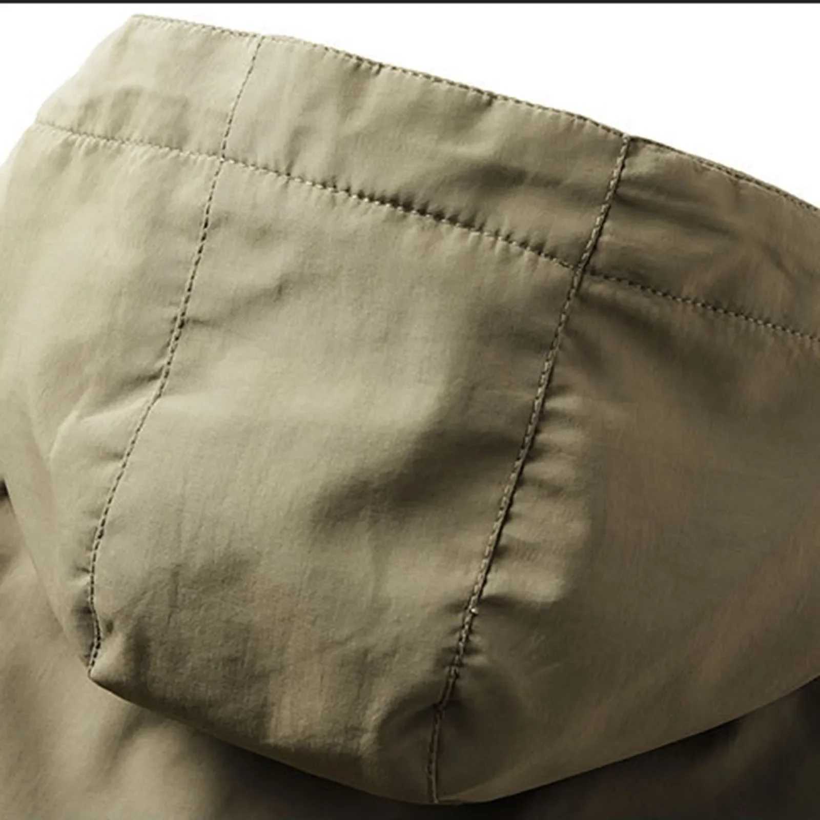 Mens Medium Long Cotton Jacket Leisure Pocket Washed Cotton Tooling Cotton Jacket Outdoor Windproof Solid Color Simple Jacket W250524