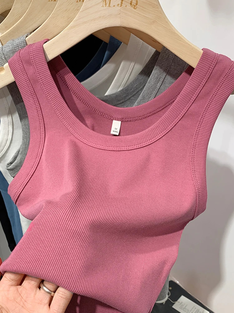Summer Women Sleeveless Tank Tops Fashion Crop Top O-neck Fitness Knitted Ribbed Vest Female Solid Camis Cropped Streetwear 250519