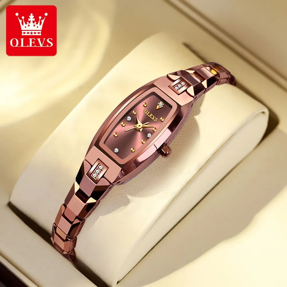 OLEVS Slim Thin Watch for Women Tungsten Steel Band Tonneau Square Shape Elegant Diamond Quartz Ladies Watch 250603