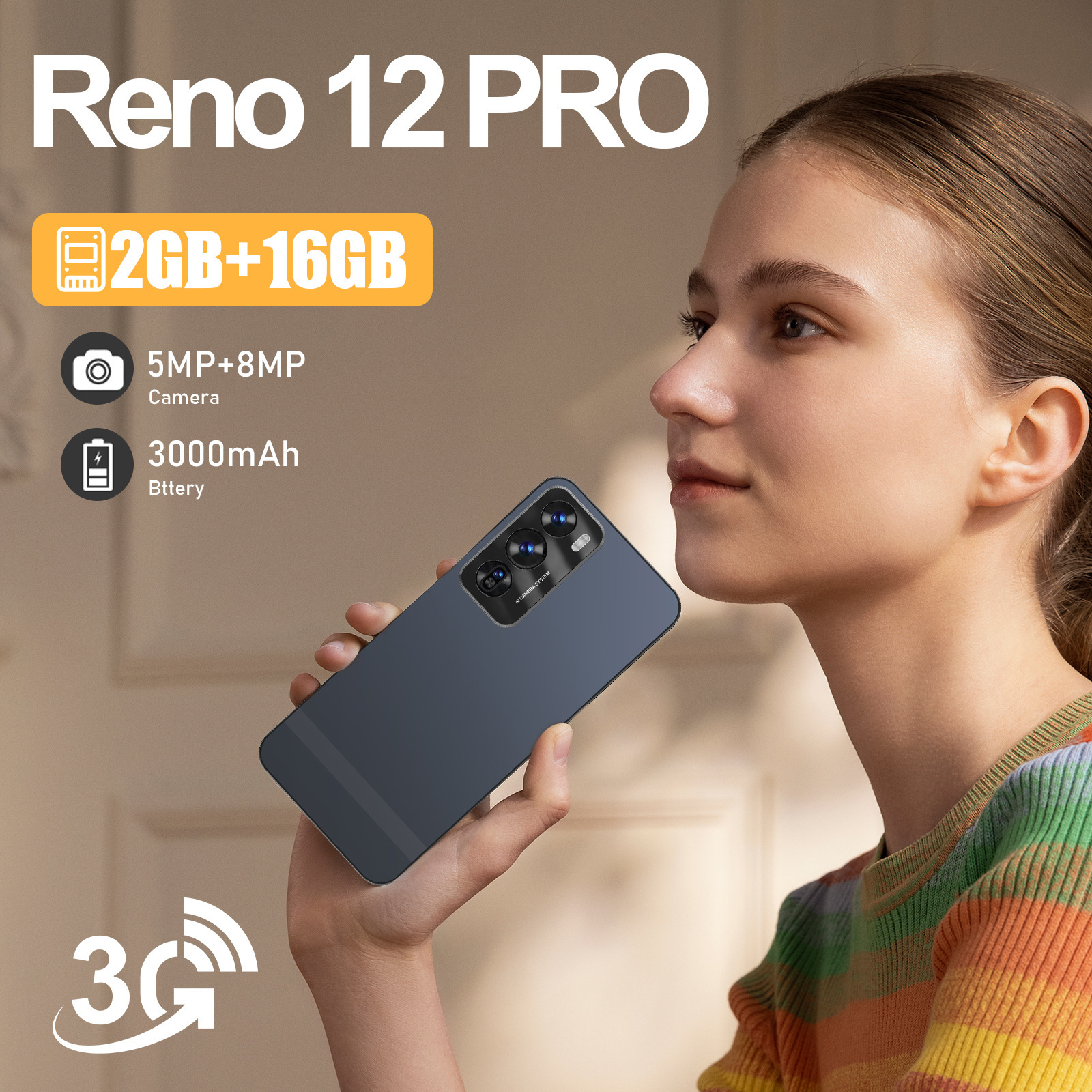 Large Screen Reno 12 Pro Mobile Device Featuring Advanced Incell Display | 3 GB Internal Storage