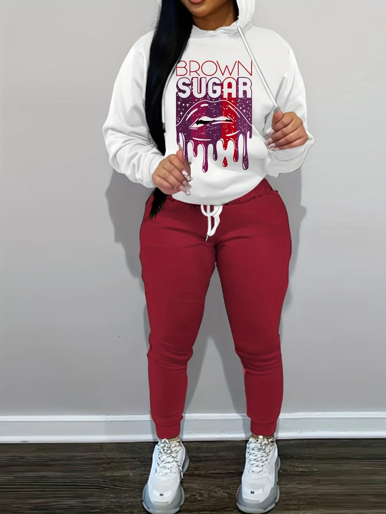 plus Size Womens Long Sleeve Hooded Pants Set Loose Casual Letter Patterned Suit XL5XL Autumn Winter Collection 250513Z