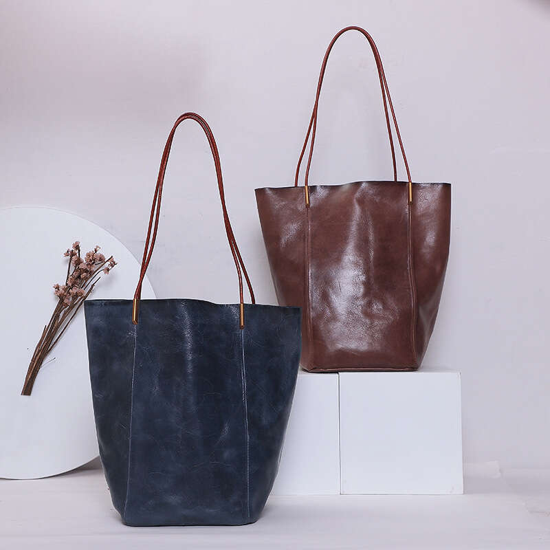 Tote Bag Genuine Leather Women's Bag Design Large Capacity Tote Bag Original Innovative Solid Color Hand-Held Shoulder Crossbody Bag Lady Bags