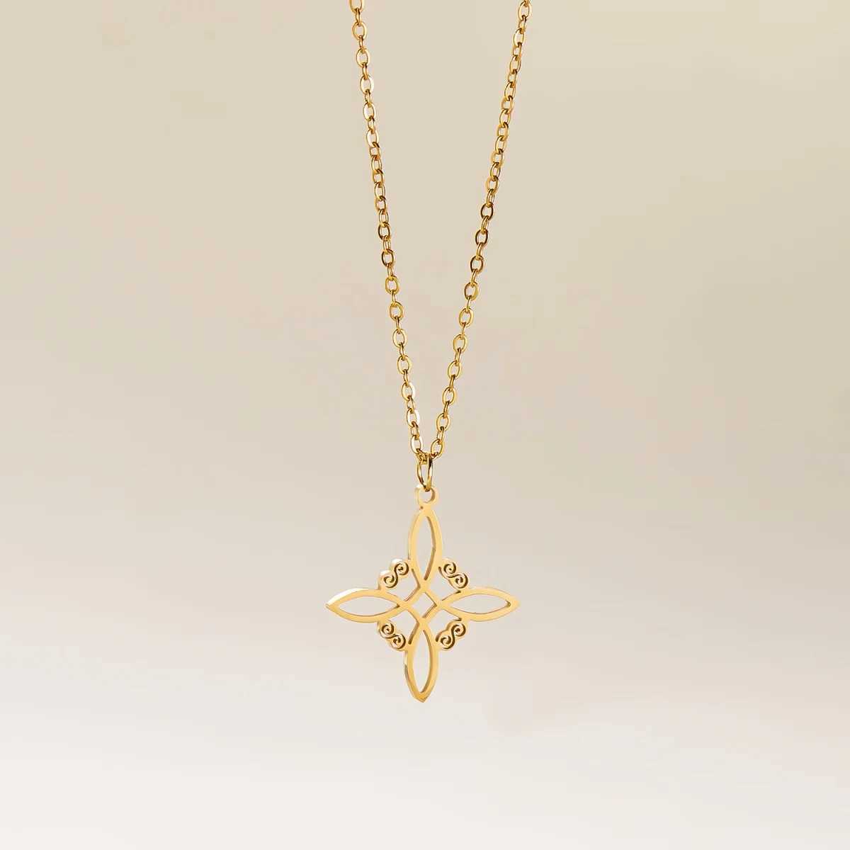 Stainl Steel Witch Knot Pendant Necklace For Women Men Simple Protection Amulet Metal Lucky Knot Choker Train Party Jewelry XJ250524