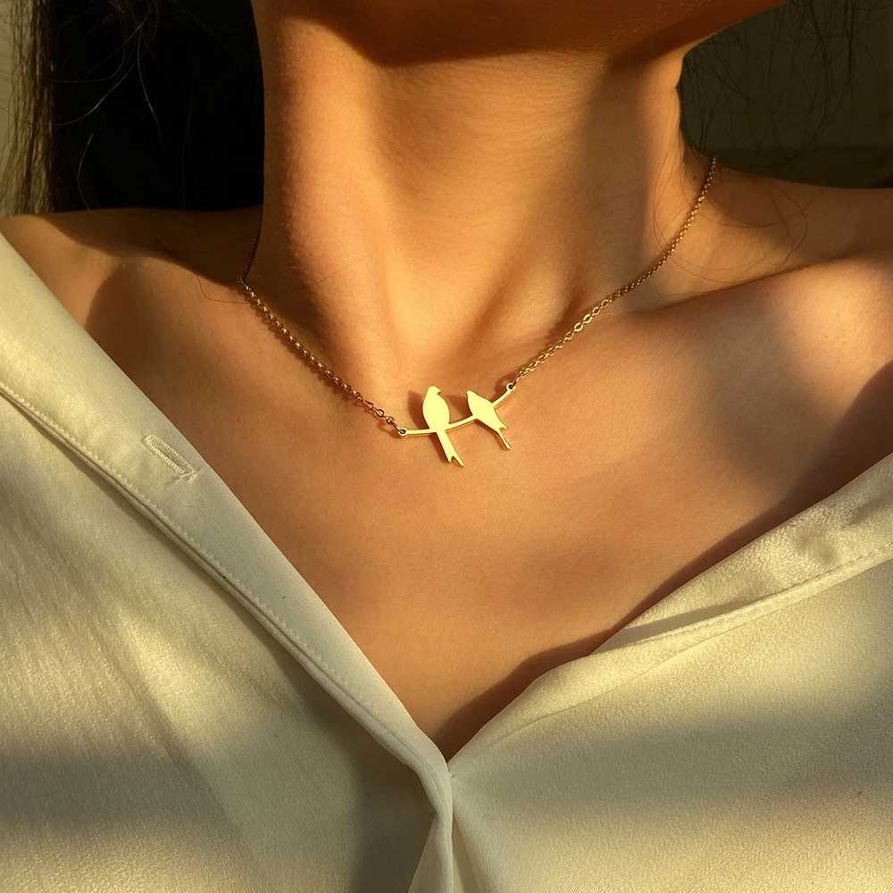 Stainless Steel Necklaces Two Bird Animals Charm Pendant Chain Fashion Necklace For Women Jewelry Wedding Party Girls Gifts 1Pcs XJ250524