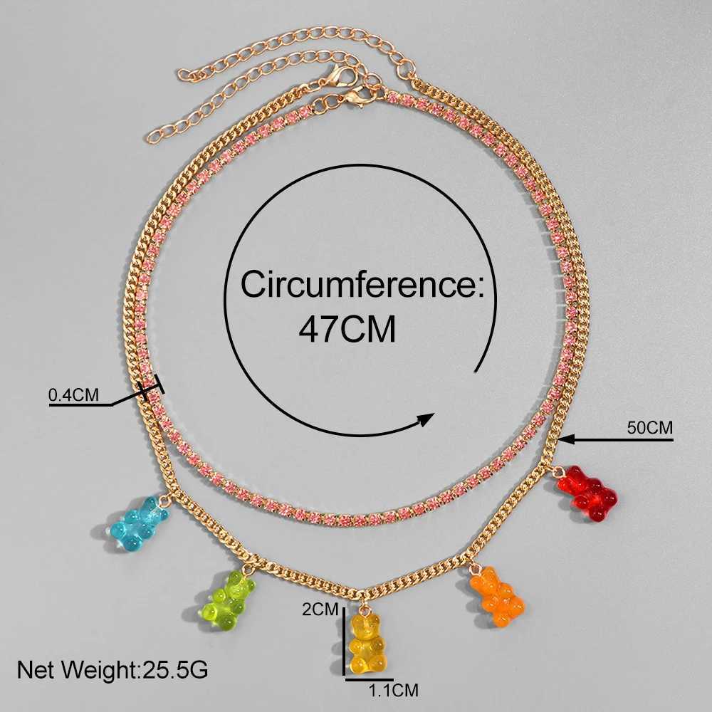 Punk Colorful Gummy Bear Pendant Metal Crystal Choker Necklace for Women Multi-layer Cute Bear Tennis Clavicle Chain New Jewelry XJ250524