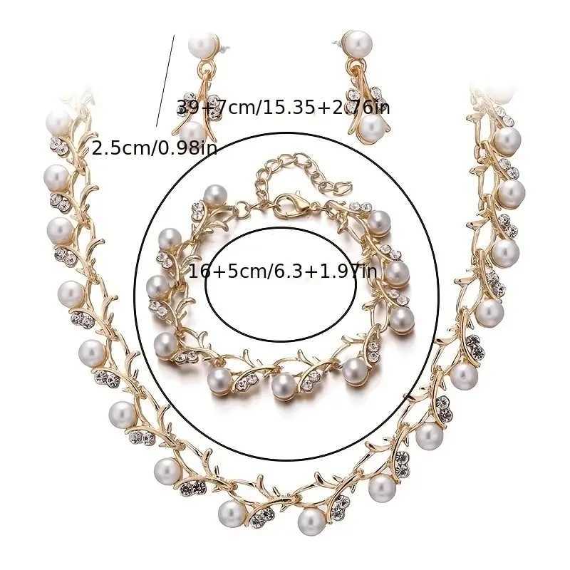 4 Pcs/set Fashion Retro Womens Jewelry Set Rhinestone Artificial Pearl Wedding Party Bride Wedding Necklace Bracelet Earrings XJ250524