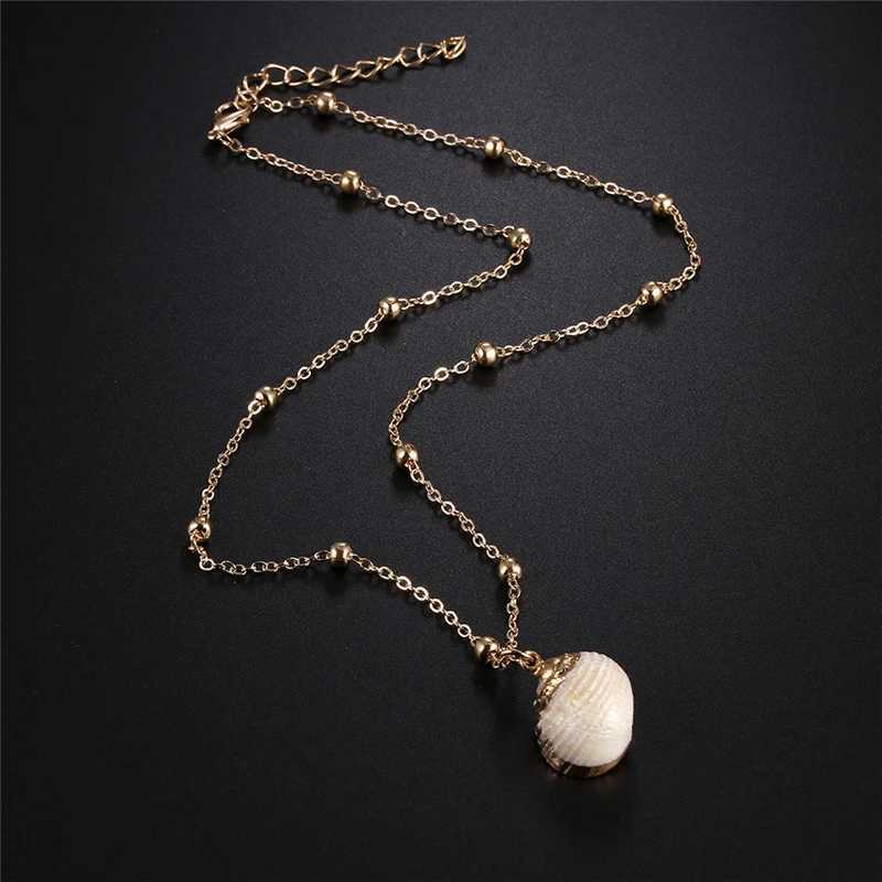 Natural Shell Pendant Necklace Seashell Collar Choker Long Gold Color Chain Cowrie Necklace Woman Femme Ocean Beach Jewelry Gift XJ250524
