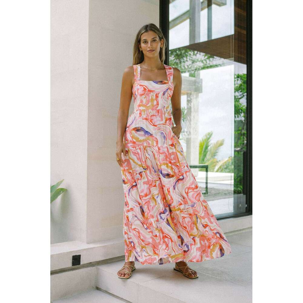 Maxi Dress Summer New Bohemian Vacation Style Beach Skirt Loose Strap Dress Long Dress