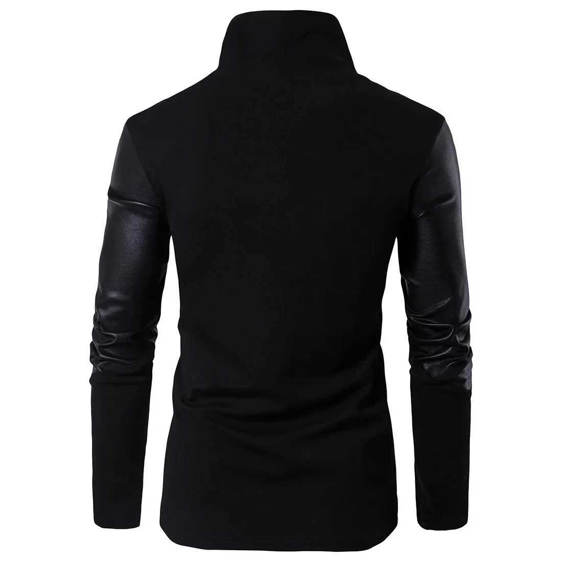 Fashion Jackets for Men Spring New Stand Up Neck Slim Fit Knitted Shirt Panel Leather Knitted Shirt for Men W250524
