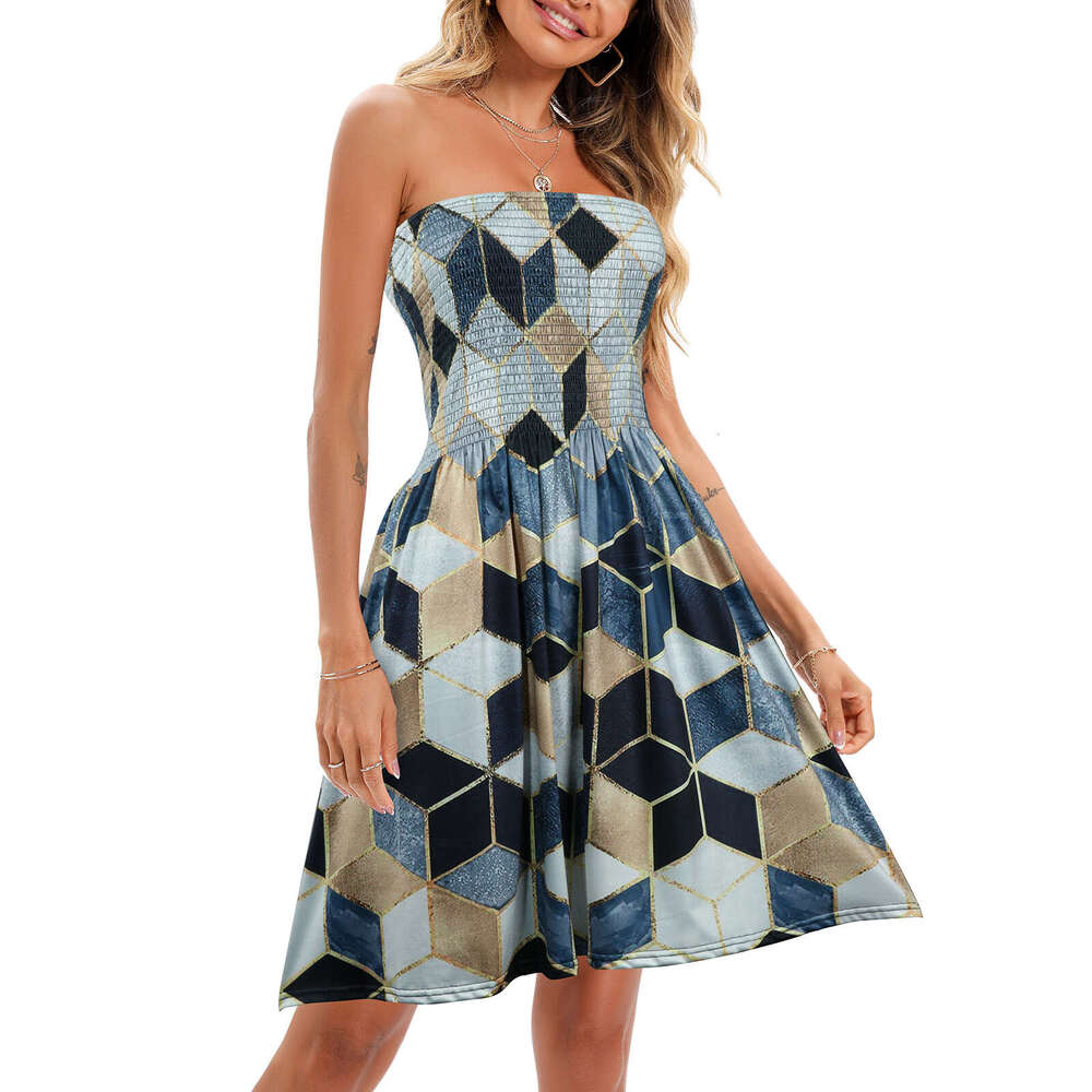 Maxi Dress Independently Developed Summer Beach Skirt Floral Mid Length Dress Bohemian Strapless Printed Wrap Long Dress