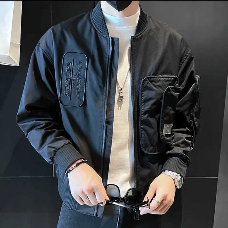 Fashion Loose Spliced Pockets Embroidery Casual Coats Mens Clothing 2023 Autumn New Oversized Korean Tops Asymmetrical Jackets W250524