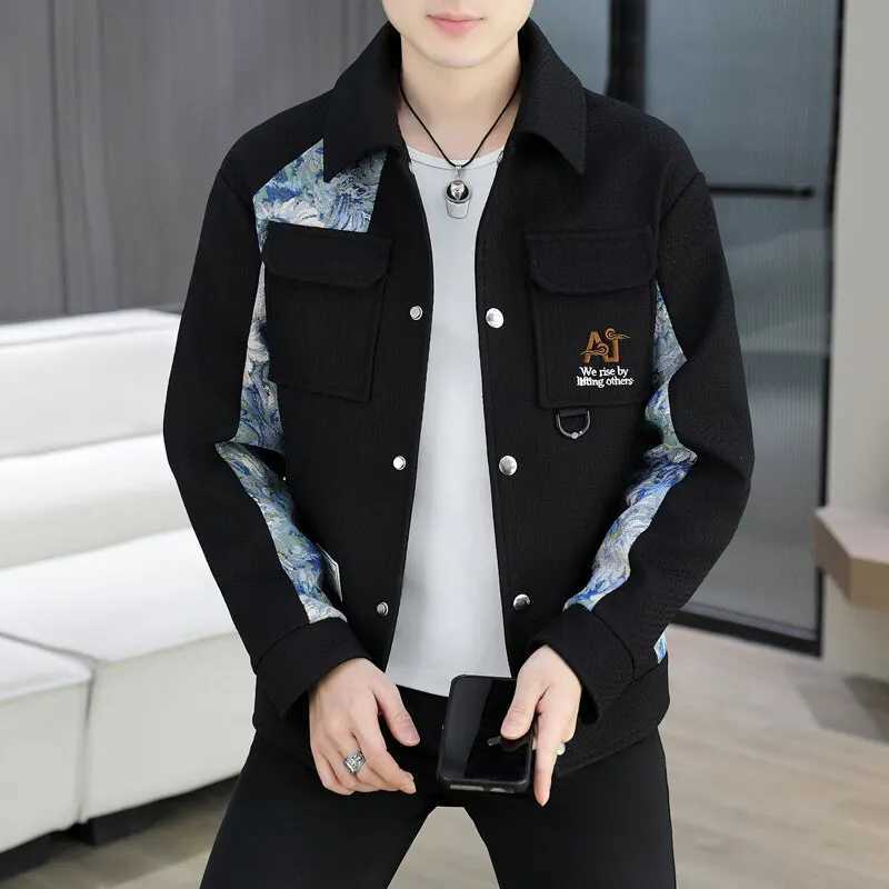 Spring Autumn Fashion Style Harajuku All Match Tops Loose Slim Fit Casual Lapel Outerwear patchwork Printing Long Sleeve Jackets W250524