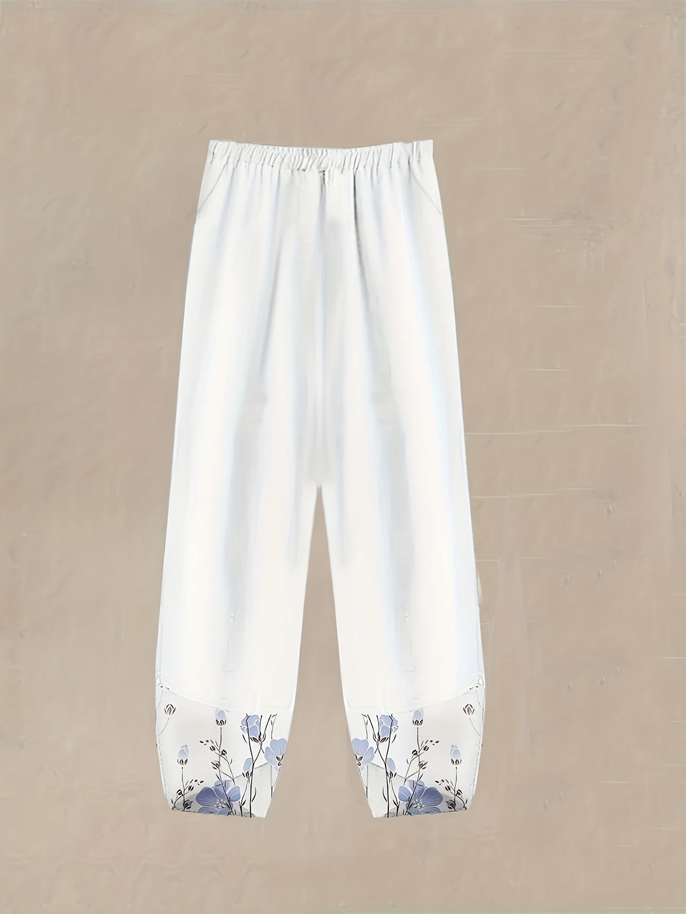 Plus size womens round neck spring and summer casual Chinese style nonelastic loose polyester fiber printed shortsleeved suit 250513Z