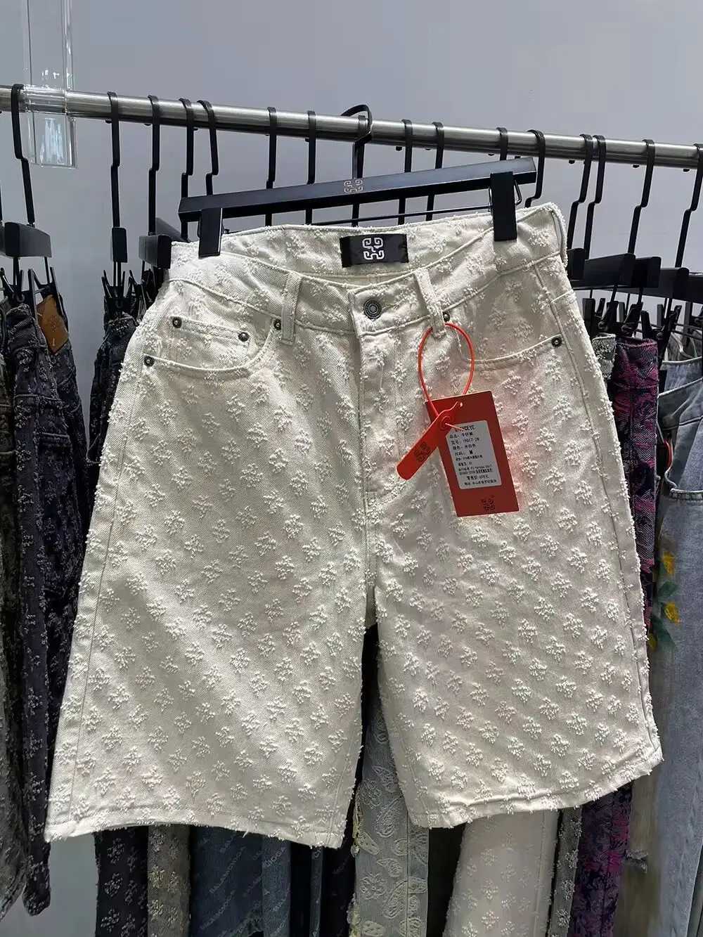 New Summer Men Distressed Short Jeans Vintage Jacquard Straight Leg Mens Denim Shorts Pants H260508 - view 4