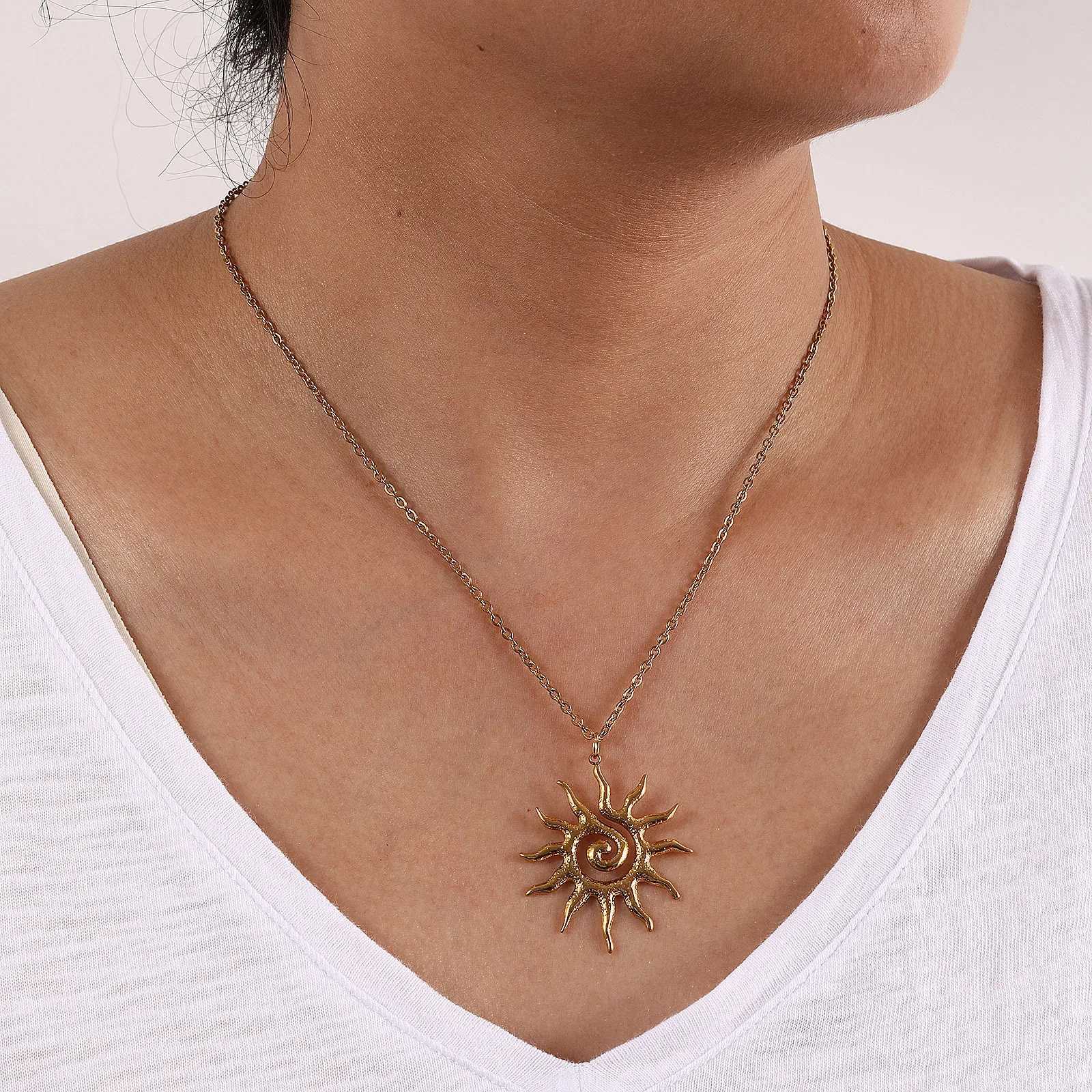 Stylish Galaxy 18K Real Gold Plated 304 Stainl Steel Link Cable Chain Sun Pendant Necklace For Women Gift 1 Piece XJ250524