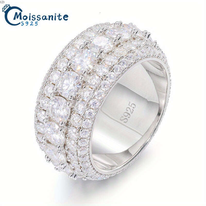 mm Hip hop Moissanite Rings Five Row Sterling Siery Eternity Wedding Band Ring Women cttw VVS Iced Out Anniversary Bling Pinky Mens Rings Hip Hop Fine