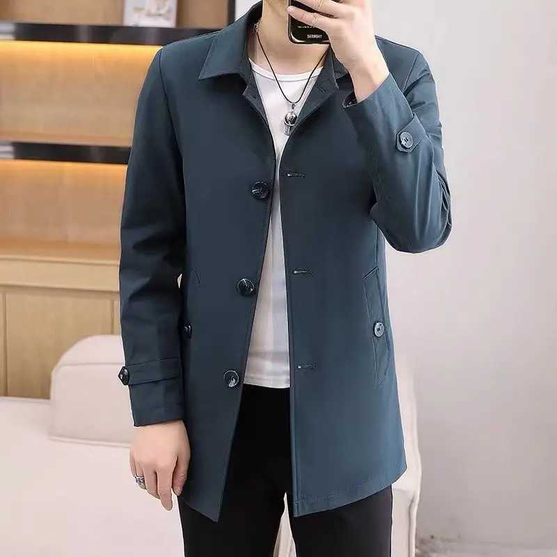 Spring Autumn Fashion High Street Men Midi Coats New Chic England Turn-down Collar Ingle-breasted Slim Comfortable Punk Jackets W250524