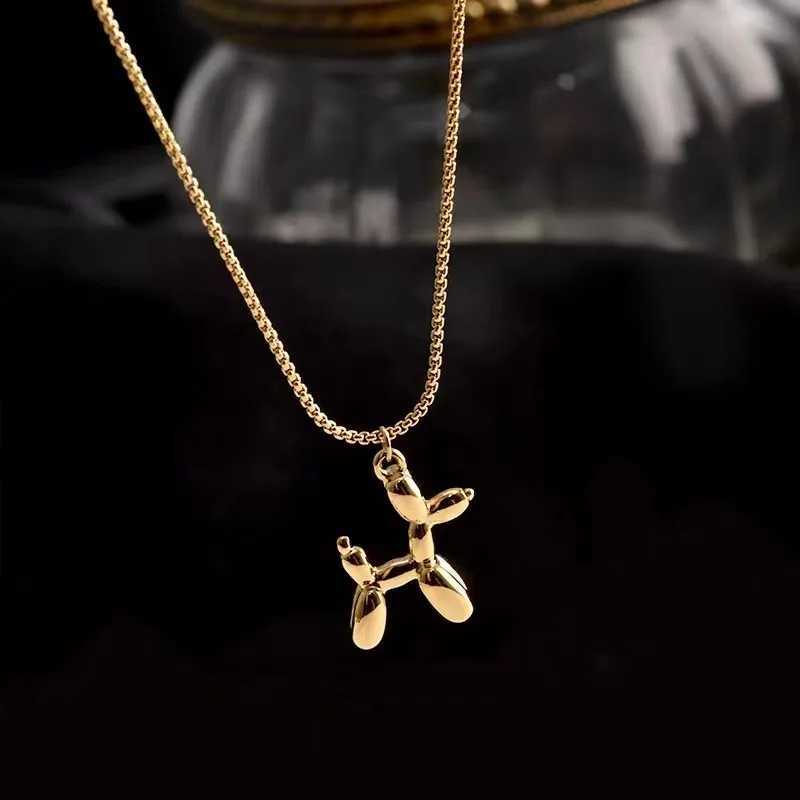 DIEYURO 316L Stainless Steel Cute Style Balloon Dog Golden Pendant Necklace Sweet Funny Clavicle Chain Unique Girl Birtay Gift XJ250524