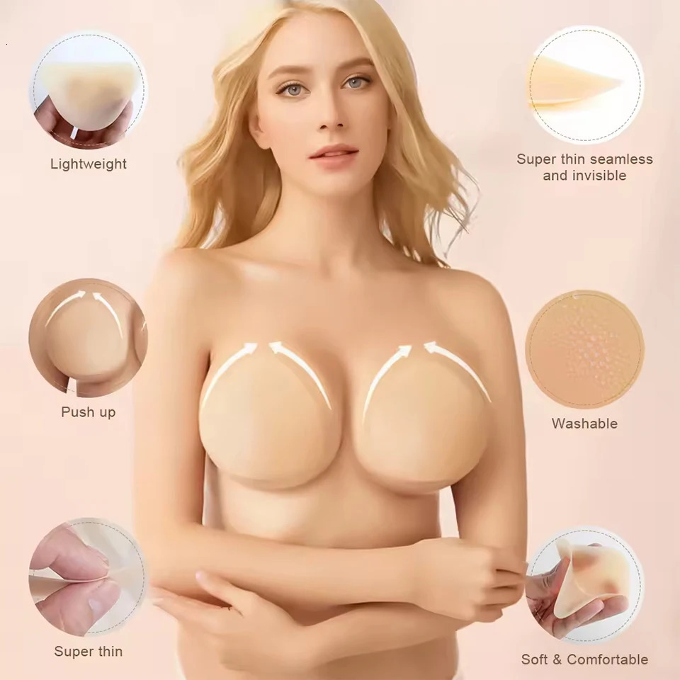 Ultra Thin Silicone Adhesive Nipple Cover Triangle Sticky Bra Push Up Chest Stickers Reusable Breast Petals For Swimsuit Bikini 250519