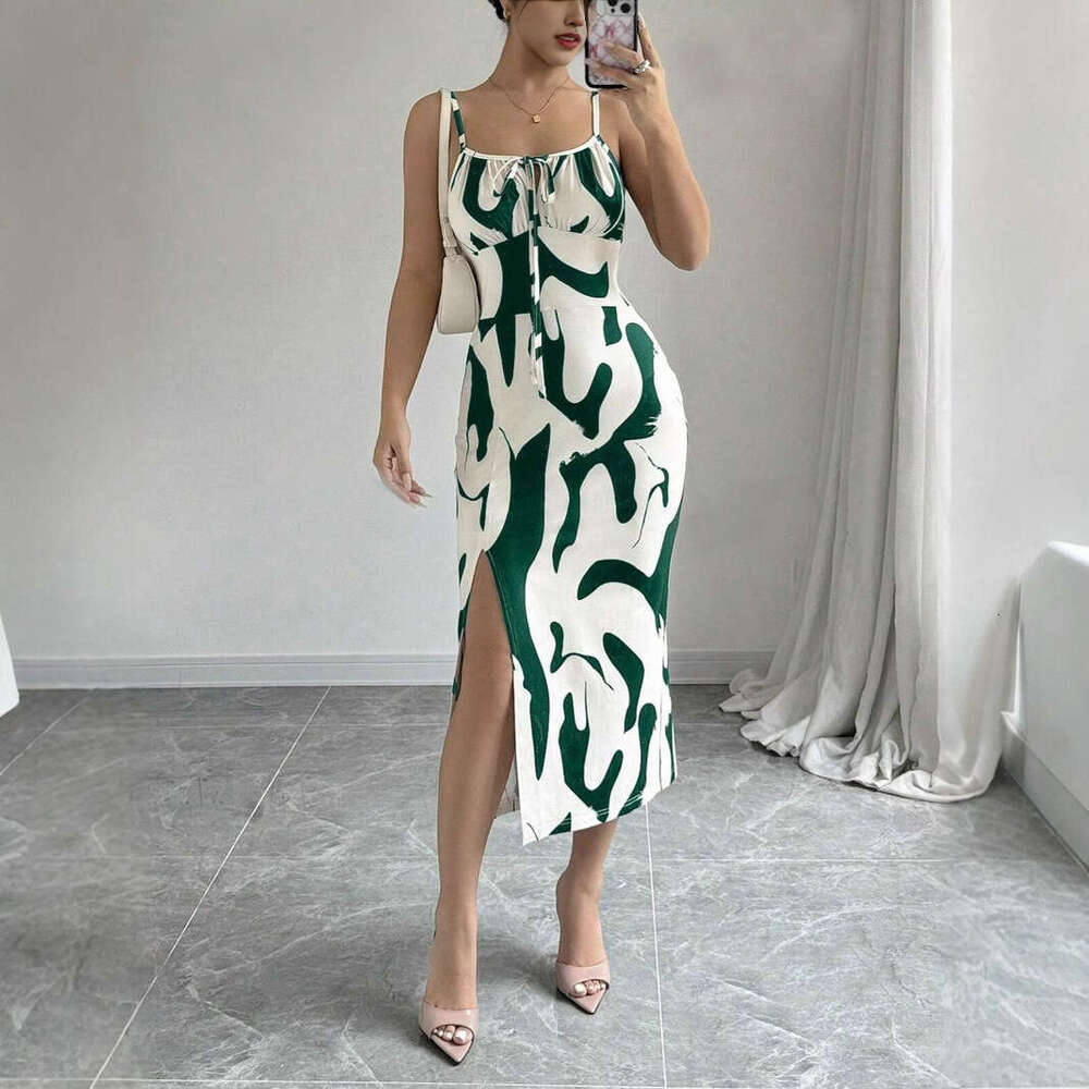 Maxi Dress Spring And Summer New Hot Selling American Ins Style Printed Leopard Print Suspender Dress Floral Dress