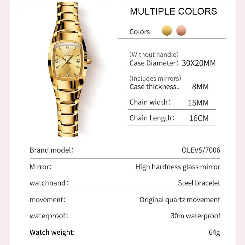 OLEVS Tungsten Steel Strap Womens Watch Elegant Gold Waterproof Wristwatch TOP Womens Watches Relogio Feminino 250603