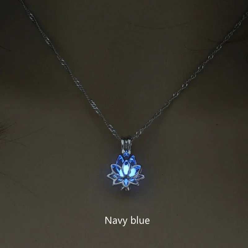Luminous Glowing In The Dark Moon Lotus Flower Shed Pendant Necklace For Women Yoga Prayer Buddhism Jewelry XJ250524