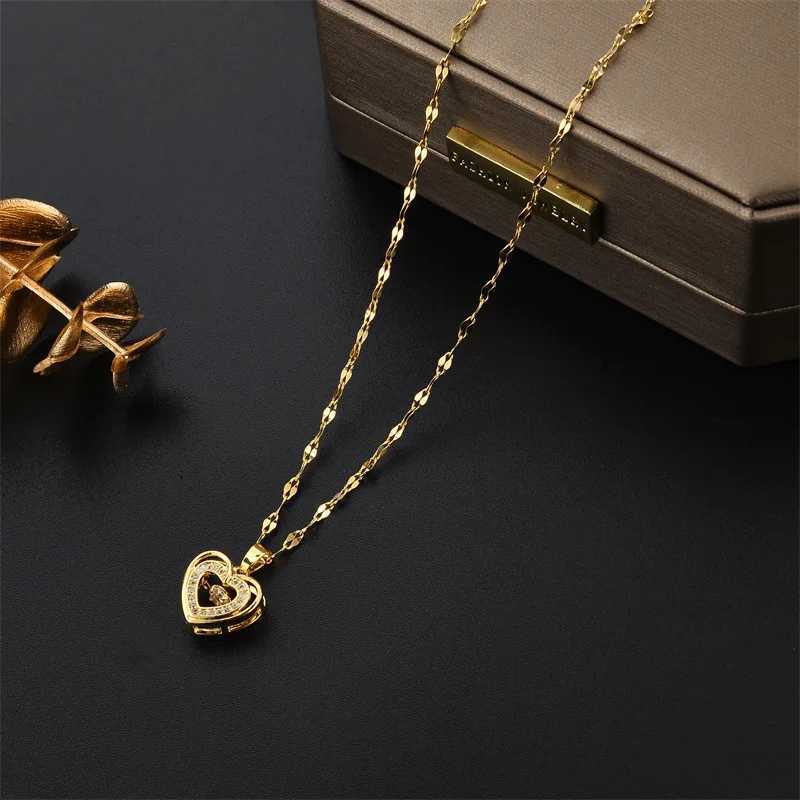 Cute Beating Heart Crystal Pendant Necklace For Women Korean Fashion Stainl Steel Clavicle Chain Female Sexy Wedding Jewelry XJ250524