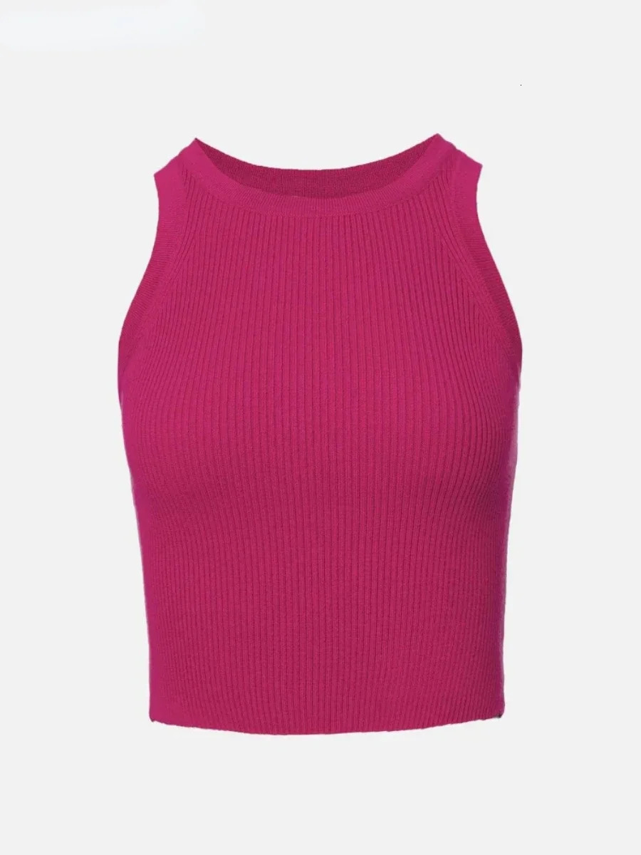 Wolfeel Summer Knitted Tank Tops Women Casual Crop Tops Sexy Suspender Vest O-neck OL Slim Ribber Sleeveless T Shirts 250519