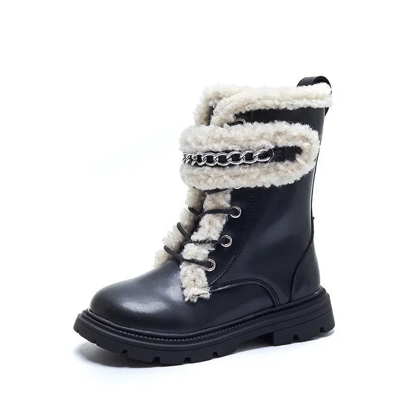 Winter Childrens Boots Elegant Versatile Girls Long Boots Matte Leather Kids Fashion Causal Cotton Boots Thick Bottom Plush 250522