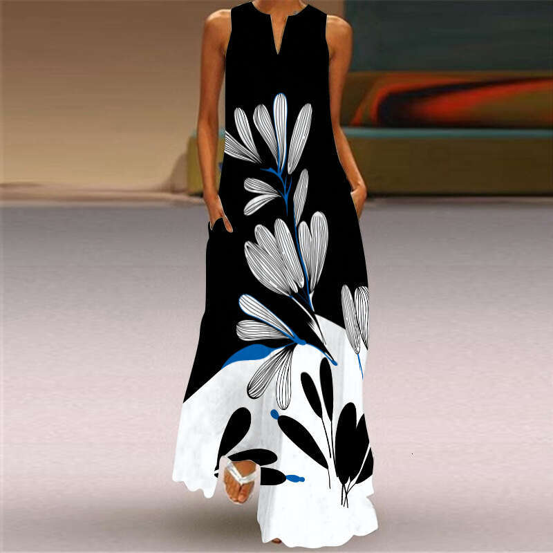 Maxi Dress New Summer Sleeveless Long With V Neck Printed Emerald Flower Dress For Women S Clothing Floral Dress