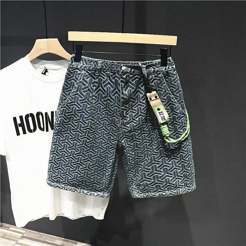 Male Denim Shorts Graphic Hip Hop Straight Mens Short Jeans Pants Cowboy Xl Original Jorts Stretchable Wih Zipper Harajuku Xxxl Z250524