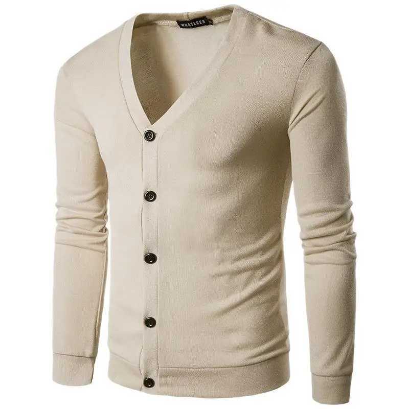Autumn and Winter New Mens Coat Fashion Solid V-Neck Cardigan Knit Mens Sweater W250524