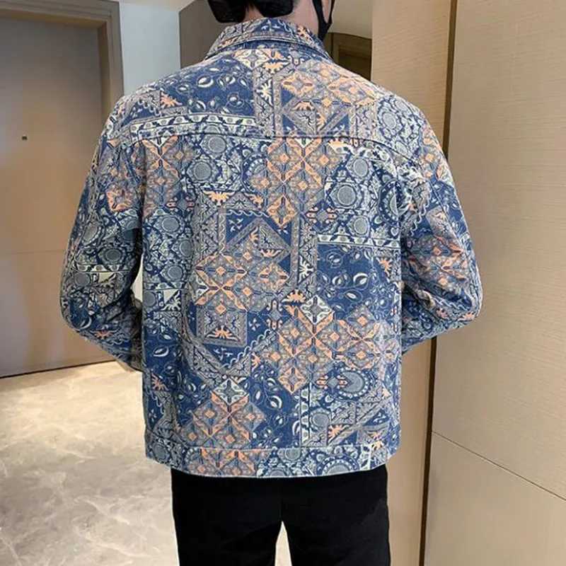 2025 New Male Casual Floral Denim Jacket Slim Fit Tops Fashion Men Daily Outdoor Bar KTV High Street Coat W250524