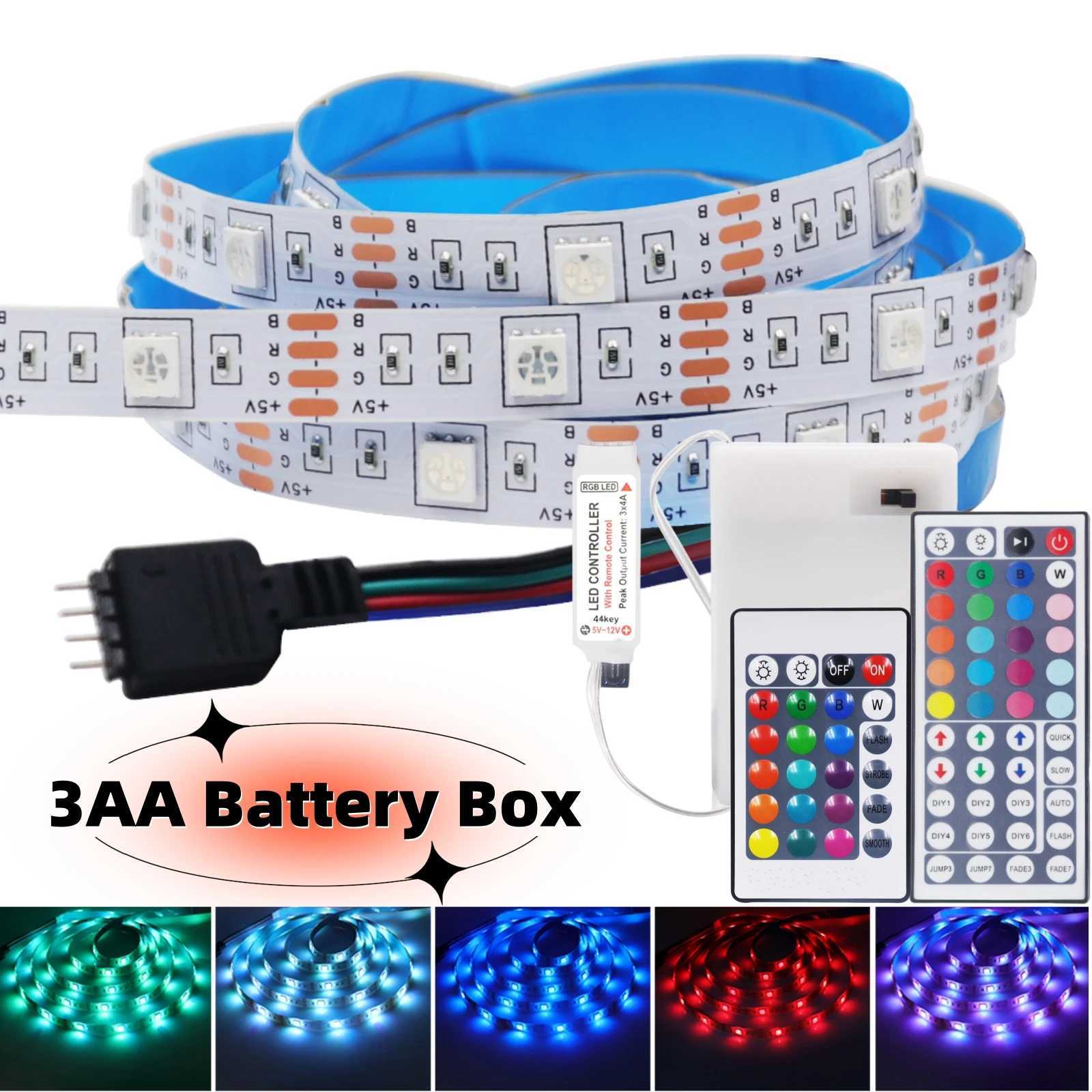 3AA Battery Powered LED Strip Lights 5050 RGB 1M 2M 3M 4M 5M Adhesive Tape Ribbon Lights Bluetooth TV Backlight Background Light W250524