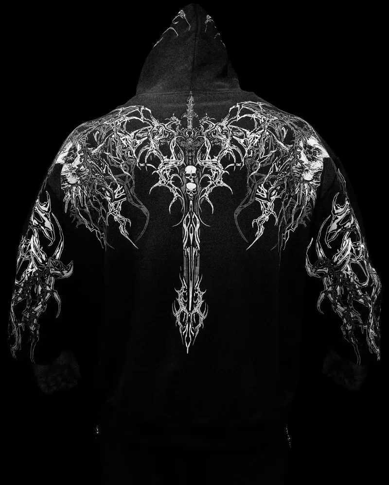 American High Street Casual Trend Clothing Street Hip-hop Fashion Loose Hoodie Men Retro Line Punk Goth Oversized Sweatshirt W250524